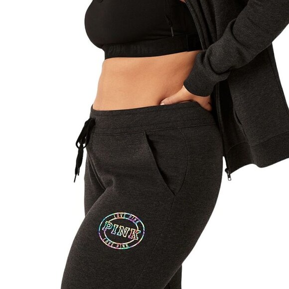 NEW VS PINK Rare LTD Edition Gray Skinny Jogger Lounge Sweatpant Rainbow Logo S - Picture 3 of 11